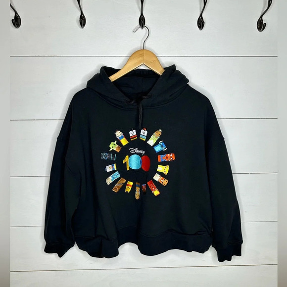 Disney Tops - Disney 100 Womens 2XL Hoodie Black Graphic Sweatshirt Anniversary Characters
